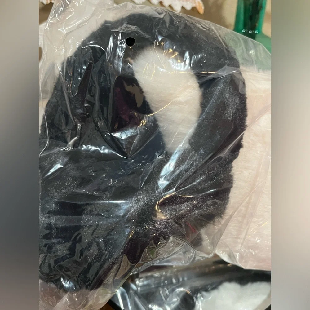 Apparis Black White Faux Fur Stole and Earmuffs